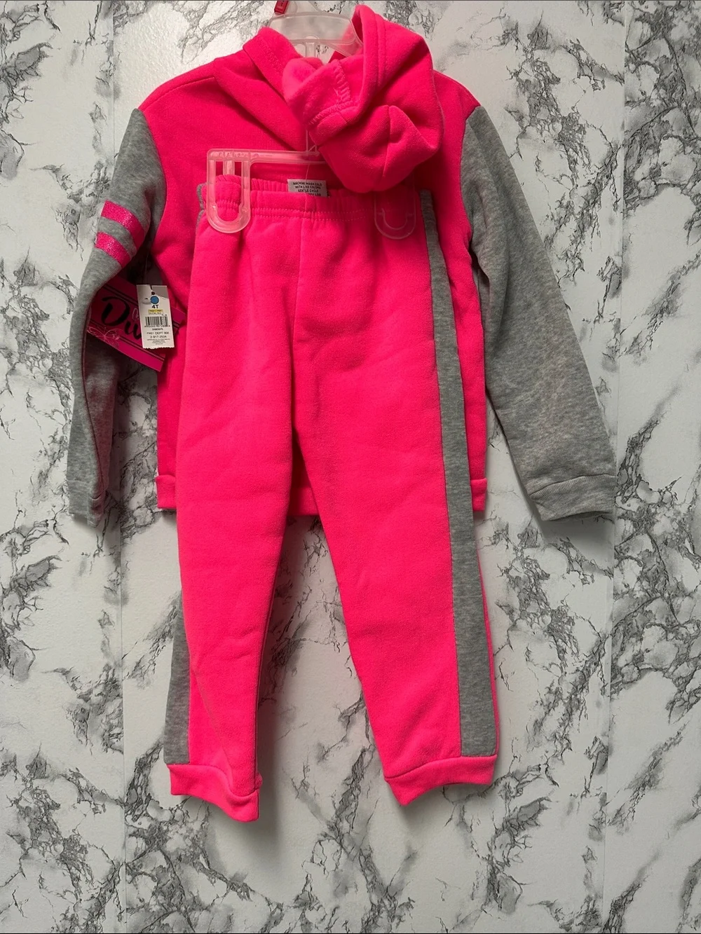 Girls Pink & Gray “Girls Can Do Anything” Hoodie & Jogger Set